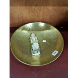 CARVED ORIENTAL FIGURE & BRONZE BOWL