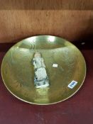 CARVED ORIENTAL FIGURE & BRONZE BOWL