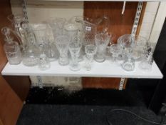 SHELF LOT OF CRYSTAL AND CUT GLASS