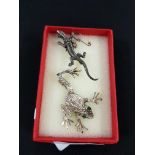 SILVER FROG AND LIZARD BROOCHES