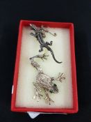 SILVER FROG AND LIZARD BROOCHES