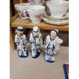 3 ANTIQUE BLUE & WHITE FIGURES