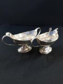 PAIR VICTORIAN SILVER SALTS & SPOONS A/F