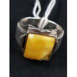 RUSSIAN SILVER AND AMBER RING