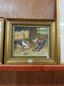 FRAMED OIL PAINTING ON CANVAS ROOSTER & CHICKEN A.BAILIE