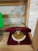 CUT GLASS CROSS AND CASED MEDAL