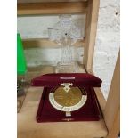 CUT GLASS CROSS AND CASED MEDAL