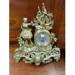 ANTIQUE BRASS ORNATE MANTEL CLOCK