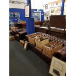 BROWN BUTTON BACK LEATHER SOFA & CHAIR & WINGBACK ARMCHAIR