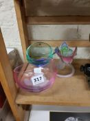 PAIR OF CAITHNESS STUDIO GLASS DISHES AND 1 OTHER