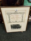 OLD FRAMED CIVIL DEFENCE PHOTO AND CERTIFICATE
