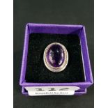 SILVER AND CABACHON AMETHYST RING
