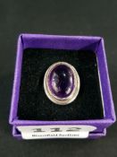 SILVER AND CABACHON AMETHYST RING