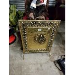 VINTAGE BRASS EMBOSSED FIRE SCREEN