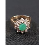 9CT GOLD EMERALD AND DIAMOND RING
