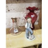 NAO, RUBY VASE AND SILVER MOUNTED DECANTER
