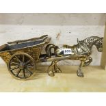 HEAVY BRASS HORSE AND CART