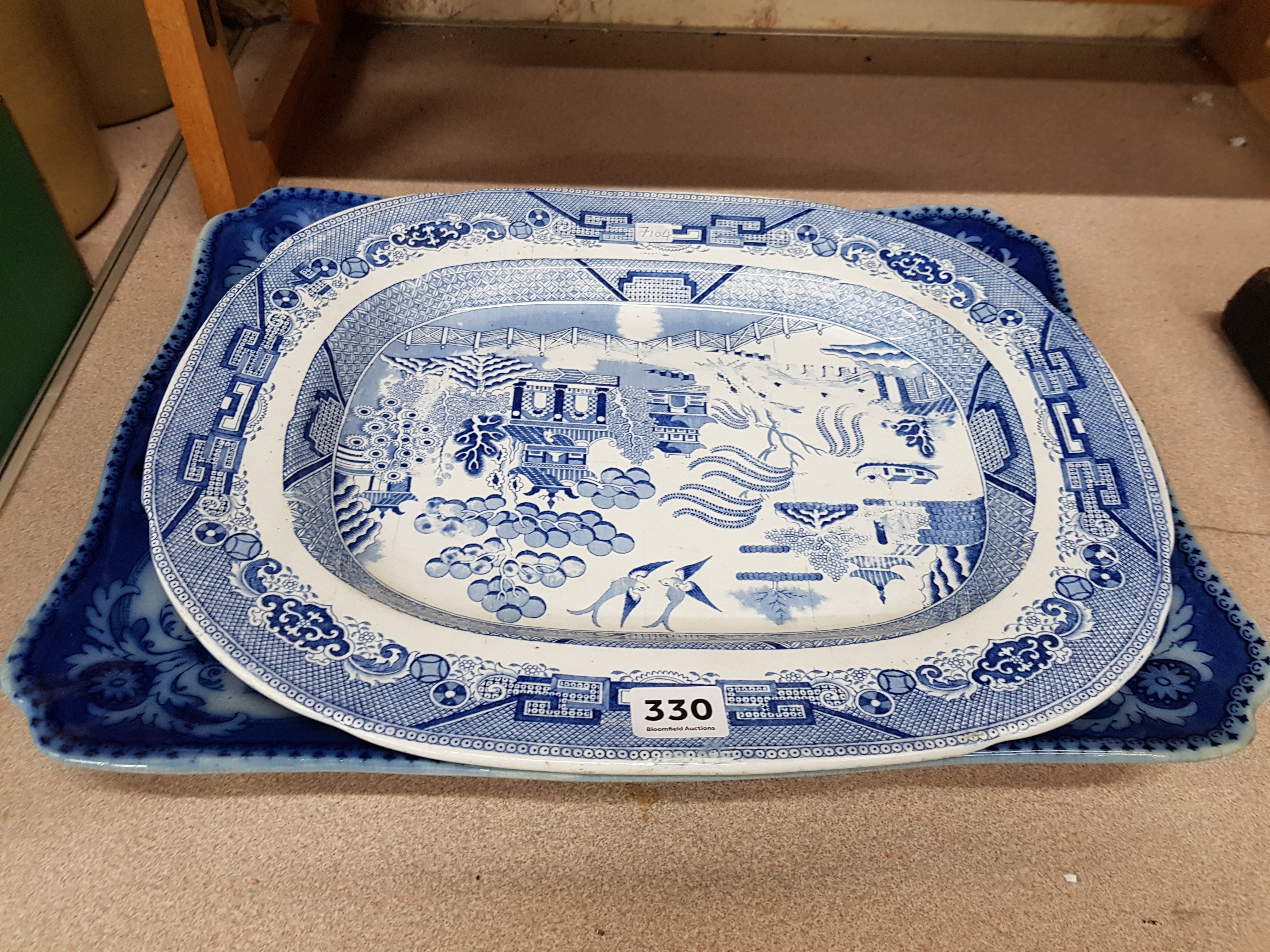 2 LARGE BLUE AND WHITE PLATTERS