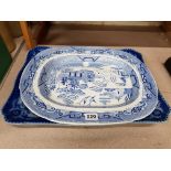 2 LARGE BLUE AND WHITE PLATTERS