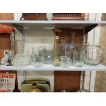 LARGE SHELF LOT OF GLASSWARE