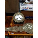 LARGE ANTIQUE FRENCH VINTAGE WALL CLOCK WITH PENDULUM