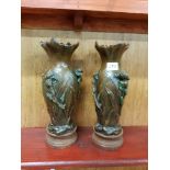 LARGE PAIR OF FRENCH ART NOUVEAU BRONZE VASES SIGNED HEINELL