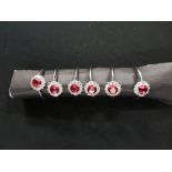 6 SILVER ANTIQUE STYLE SYNTHETIC RUBY & CZ RINGS