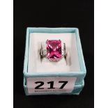 SILVER PINK CRYSTAL RING