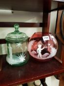 2 PIECES OF MARY GREGORY GLASSWARE