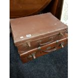 2 ANTIQUE BROWN LEATHER TRUNKS