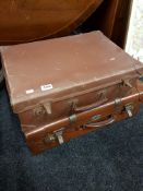 2 ANTIQUE BROWN LEATHER TRUNKS