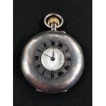 SILVER HALF HUNTER POCKET WATCH ENAMEL CHAPTER RING