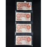 4 BANK OF ENGLAND 10 SHILLING NOTES