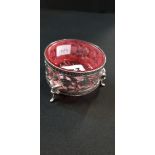 SILVER SALT WITH RUBY GLASS LINER BIRMINGHAM