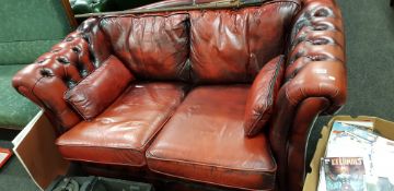 OX BLOOD RED 2 SEATER LEATHER SETTEE