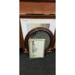 2 ANTIQUE PRINTS, VINTAGE MIRROR AND HMS BELFAST OIL