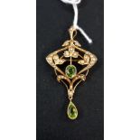 EDWARDIAN 9CT GOLD PERIDOT AND SEED PEARL PENDANT