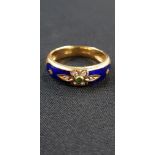 18CT GOLD FABERGE ENAMELLED RING SET WITH EMERALD AND DIAMOND