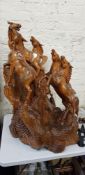 LARGE CARVED WOOD HORSES SCULPTURE