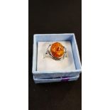 SILVER AND AMBER RING