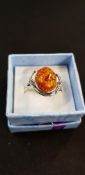 SILVER AND AMBER RING