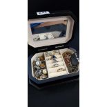 WOODEN JEWELLERY BOX AND CONTENTS