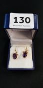 PAIR OF ANTIQUE 9 CARAT GOLD & AMETHYST EARRINGS