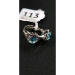 2 SILVER EDWARDIAN STYLE OVAL CUT AQUAMARINE & CZ RINGS