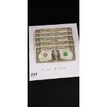 5 X USA 1 DOLLAR BANKNOTES