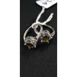 2 SILVER ART DECO STYLE OVAL CUT MYSTIC TOPAZ & CZ CLUSTER RINGS