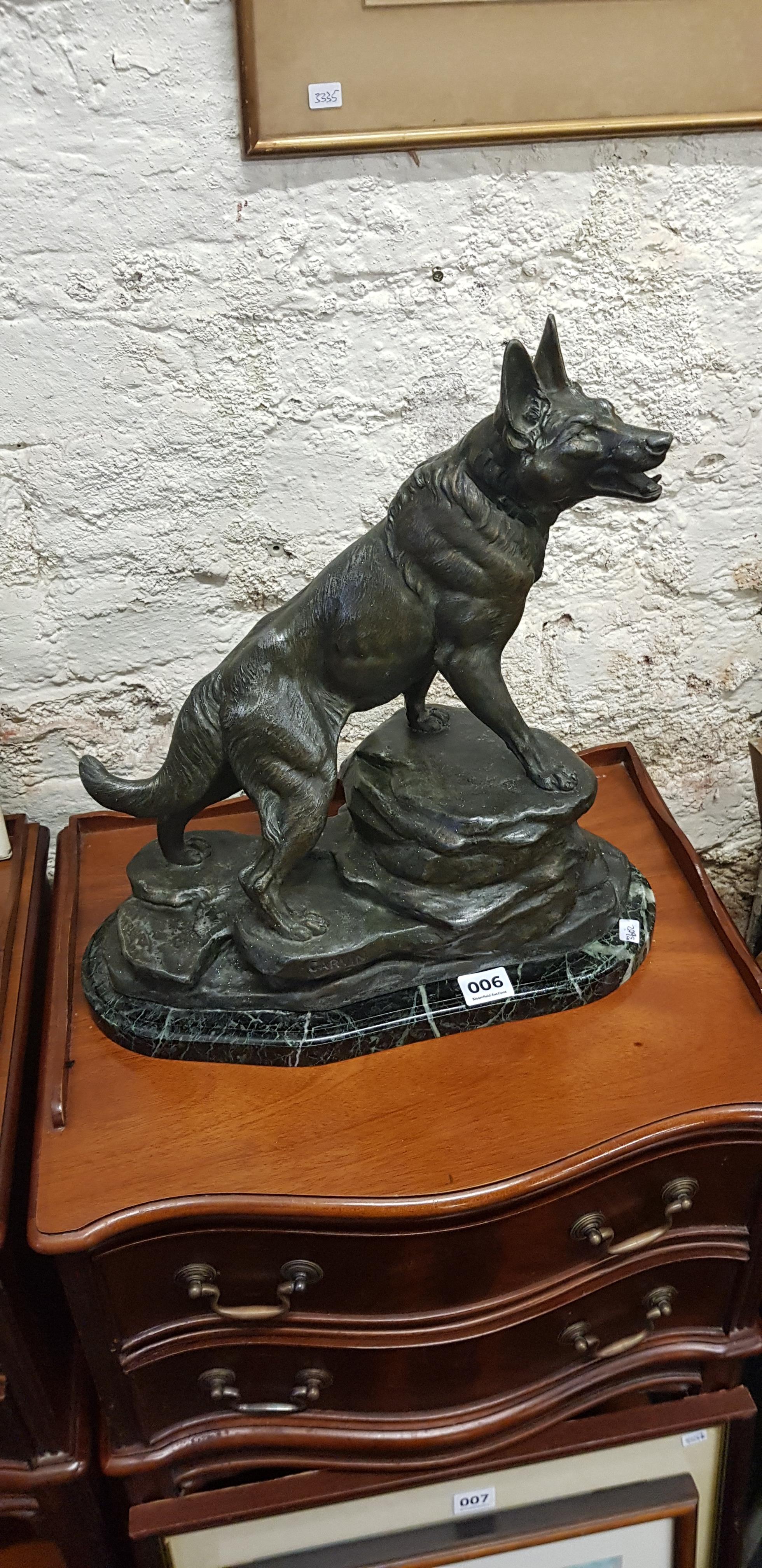 EARLY 20TH CENTURY SPELTER FIGURE OF AN ALSATION