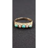 9 CARAT GOLDTORQUOISE & PEARL RING