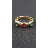 18 CARAT GOLD DIAMOND, RUBY & EMERALD RING