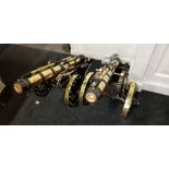 2 LARGE BRASS & WOOD CANNONS